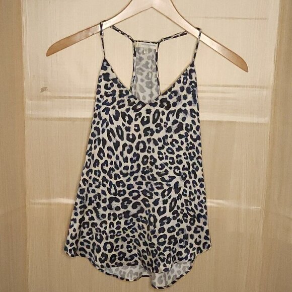 Lavender Brown Womens Silky Blue White Leopard Adjustable Strap Tank Top XS - Picture 1 of 7